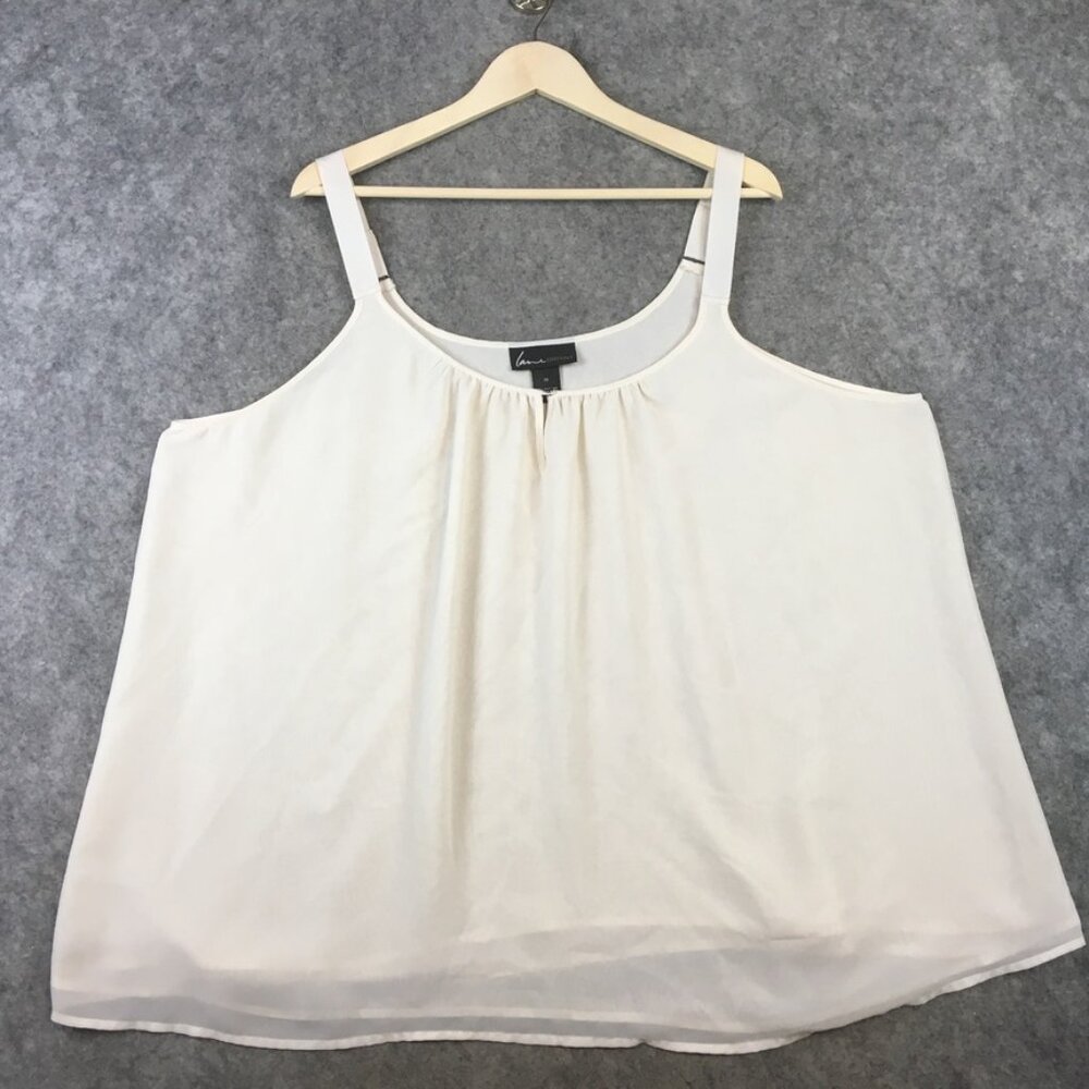 Lane Bryant Top 28 White Tank Top Cami Pleated Lined Chiffon Ivory Career Casual